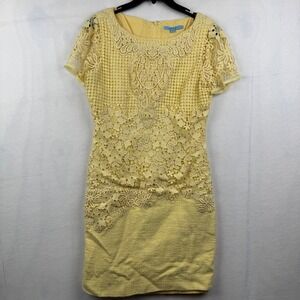 Antonio Melani Dress Yellow Lace Overlay Tweed Sleeveless‎ Summer Sz 8